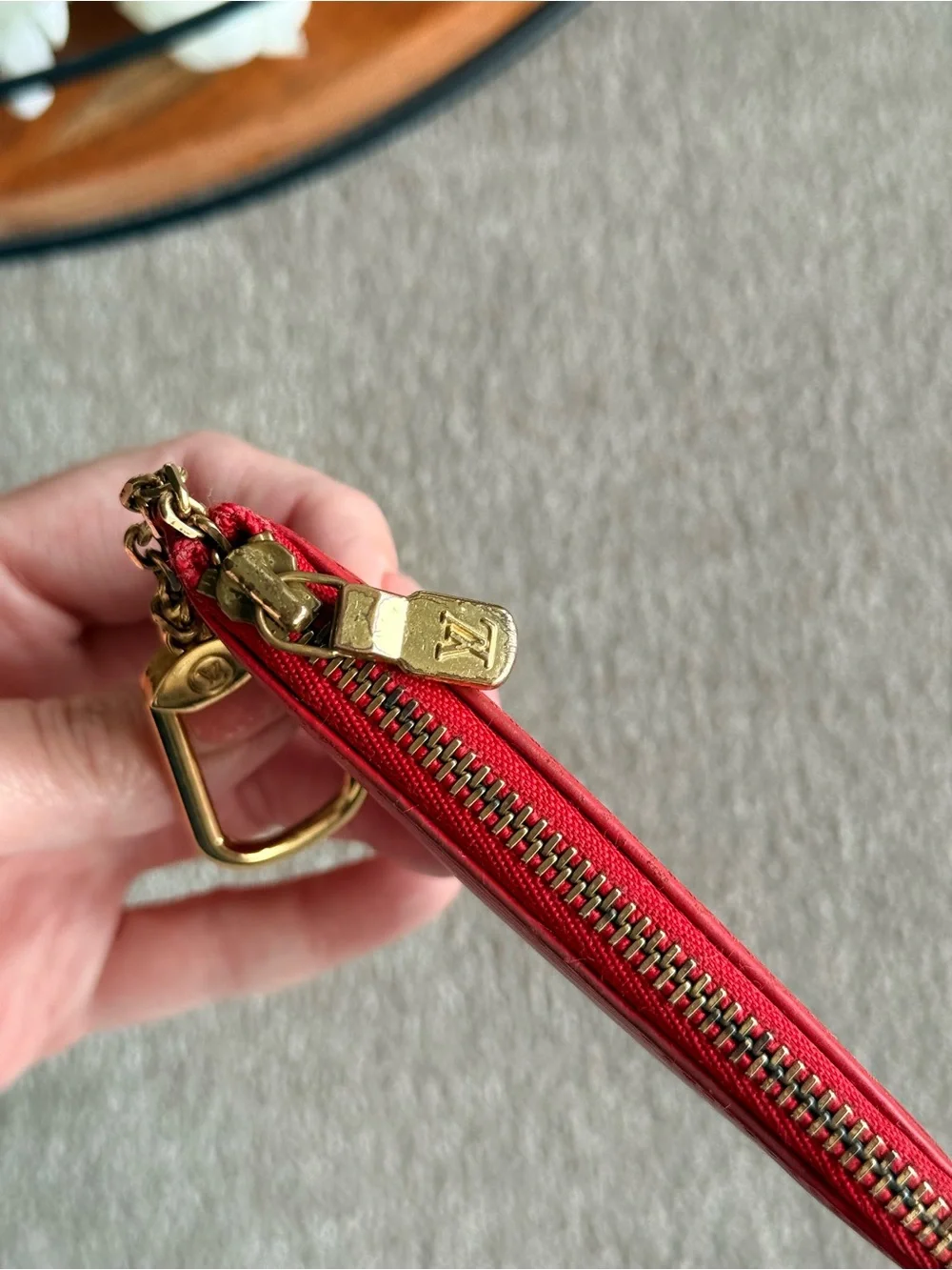 Louis Vuitton Red Epi Leather Key Pouch with Gold Hardware